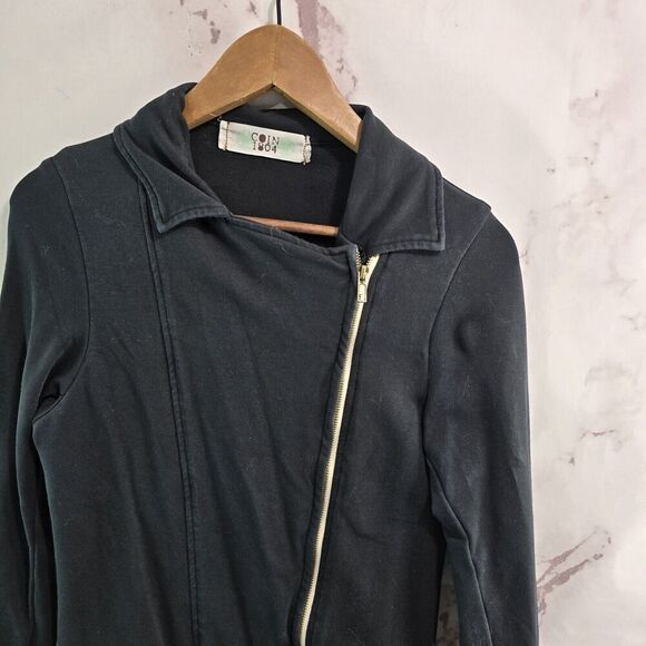 Coin 1804 Jacket Womens Small Black Long Knit Zip Sweatshirt Jersey Knit Stretch - Picture 10 of 14